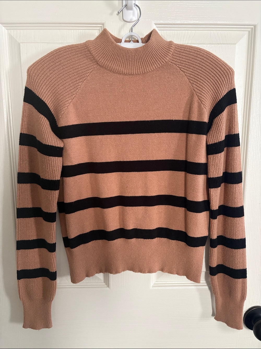 Cyrus Peach-Tan and Black Striped Mock Neck Sweater